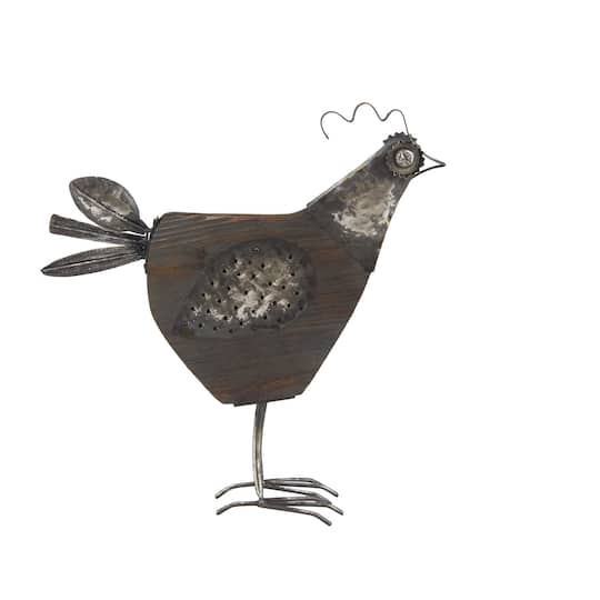 19" Black Wood Farmhouse Rooster Garden Sculpture